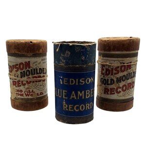 Antique Edison Blue Amberol & Gold Moulded Record Boxes W/ 2 Cylinders Set of 3